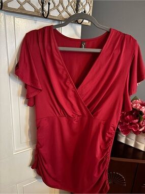 Women's Red Surplice V-Neck Top